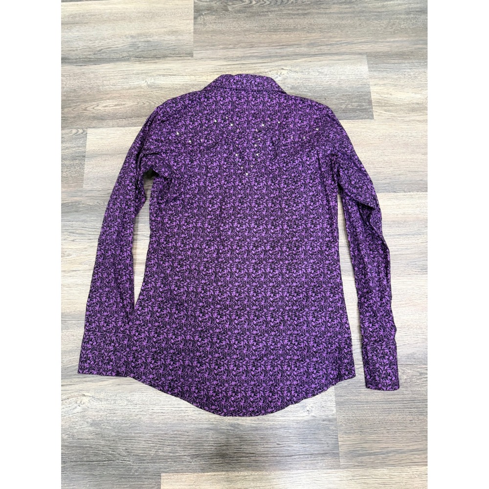 Rock 47 by Wrangler Womens Purple Filigree Western Snap Shirt Rhinestone Small - Picture 7 of 8